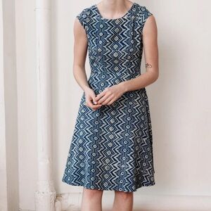 Mata Traders Blue and White Geometric Midi Dress